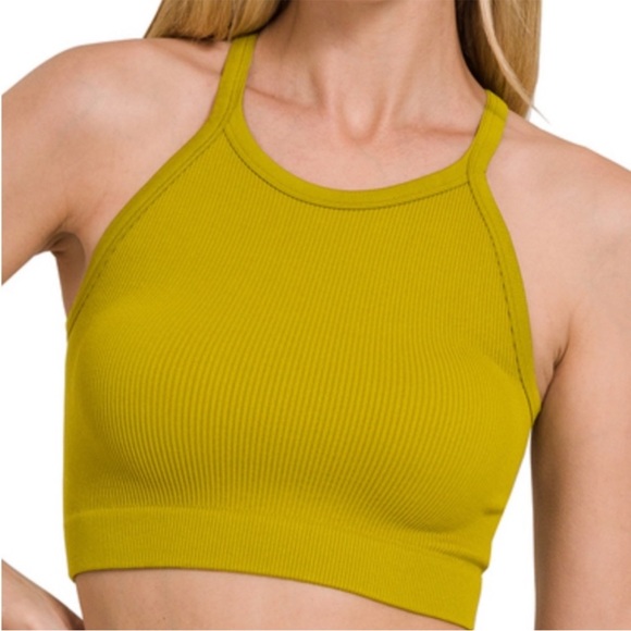 Zenana Ribbed High Neck Crop Top - Picture 3 of 5